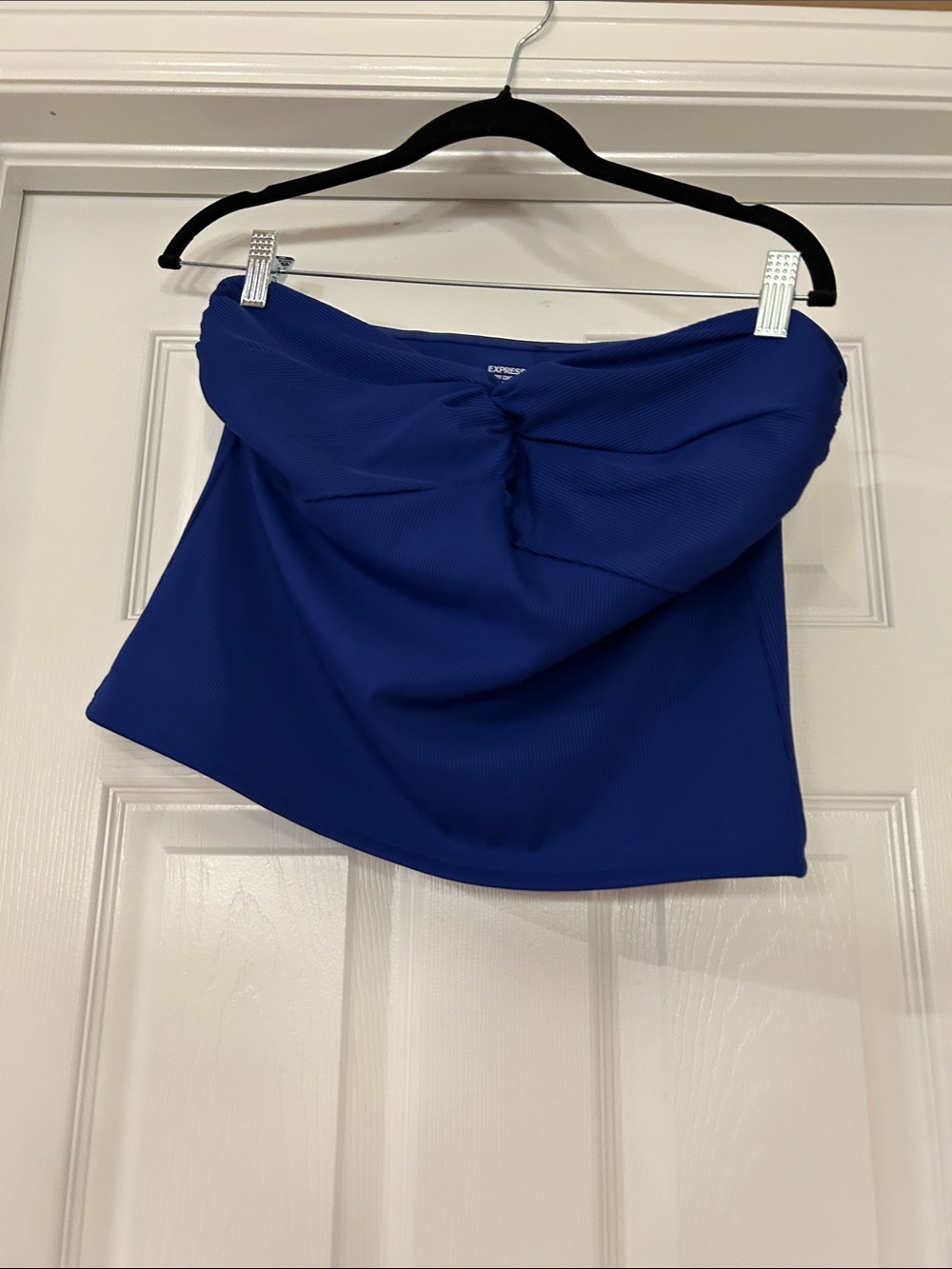 Express Cobalt Blue Strapless Twist Crop Top